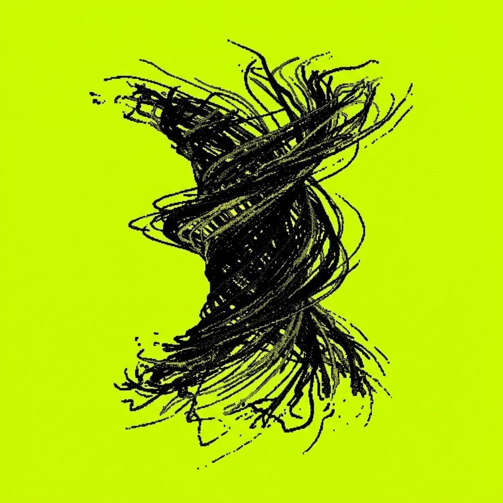 Abstract black figure on a vivid green background